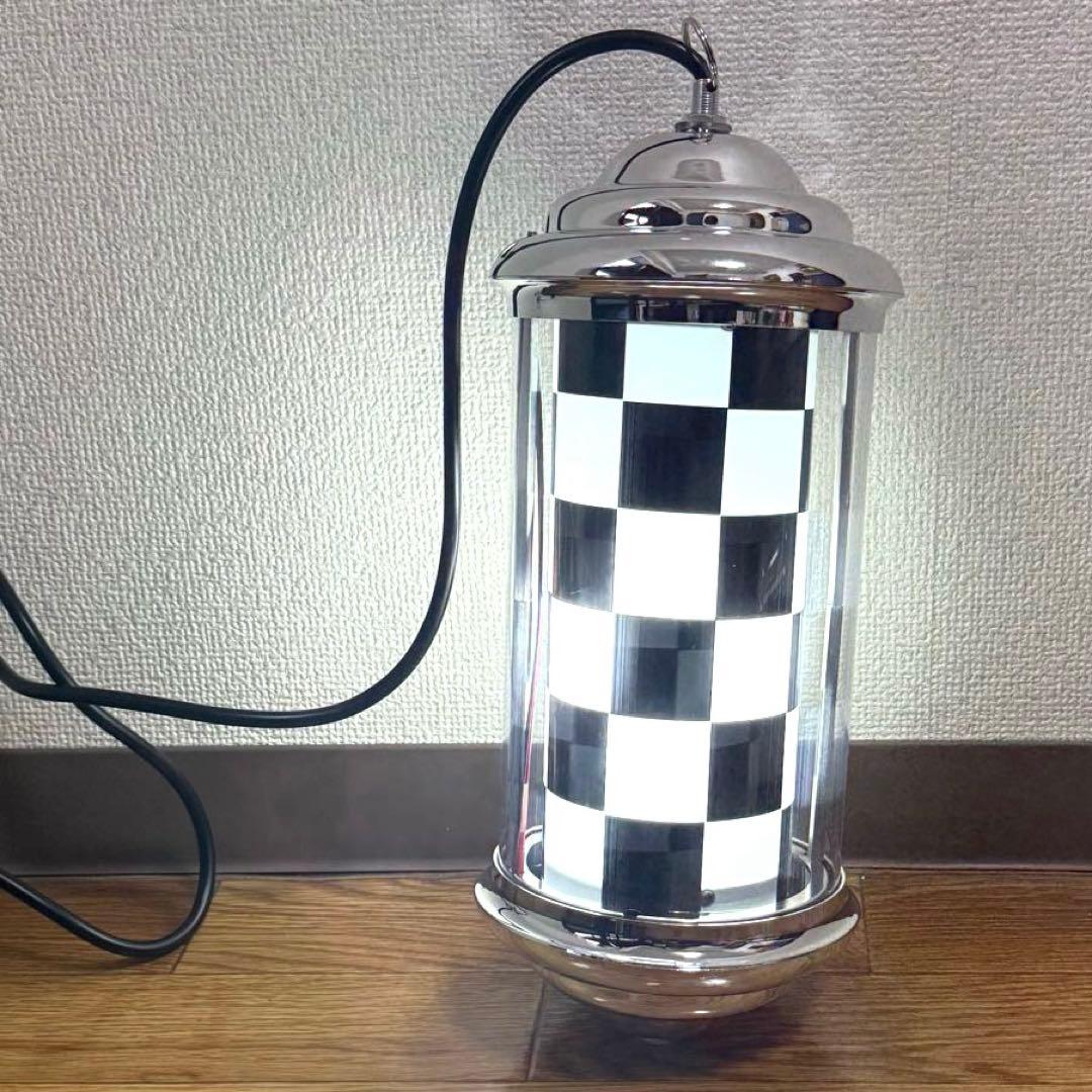 新品 黒×白チェック柄 ミニサインポール 屋内用 理容 美容