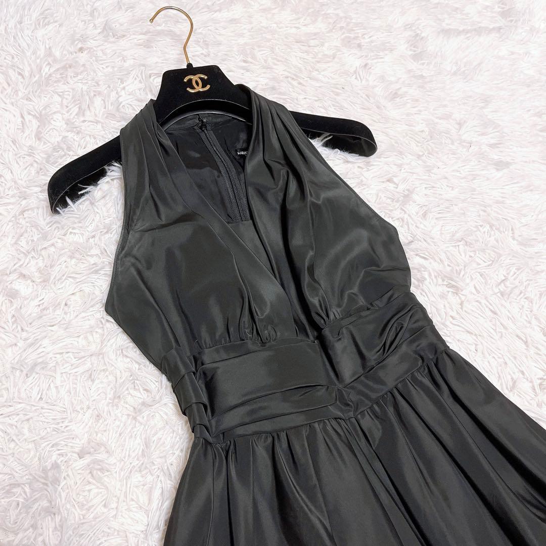 東京ソワール マリココウガ ホルターネック ドレス Vネック フレア 黒 38