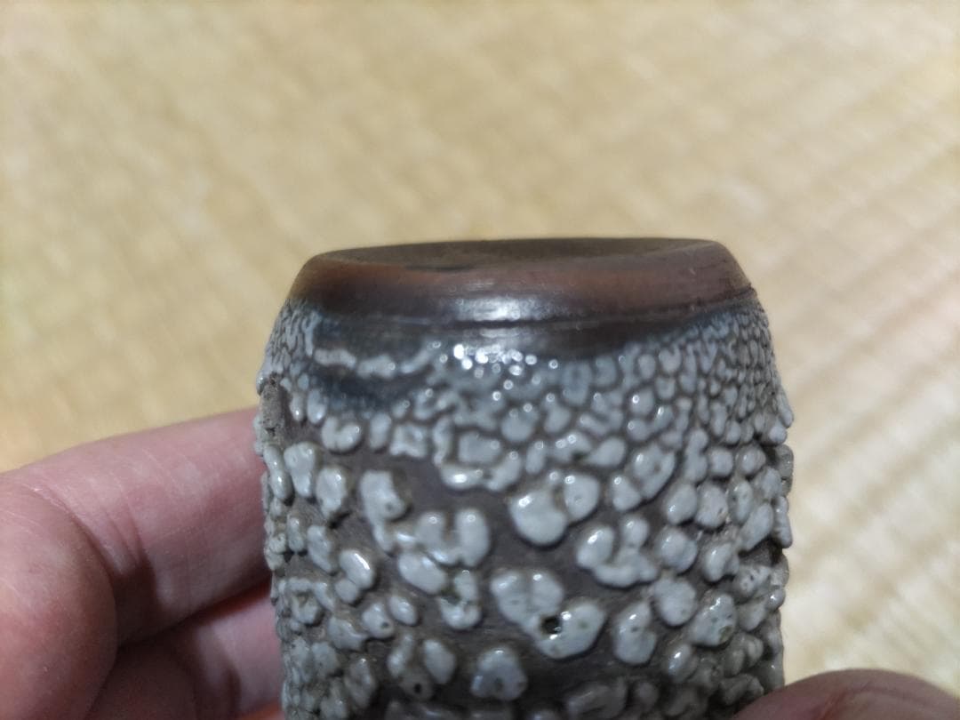 古薩摩 鮫肌釉 茶入　古裂・仕覆付 江戸時代