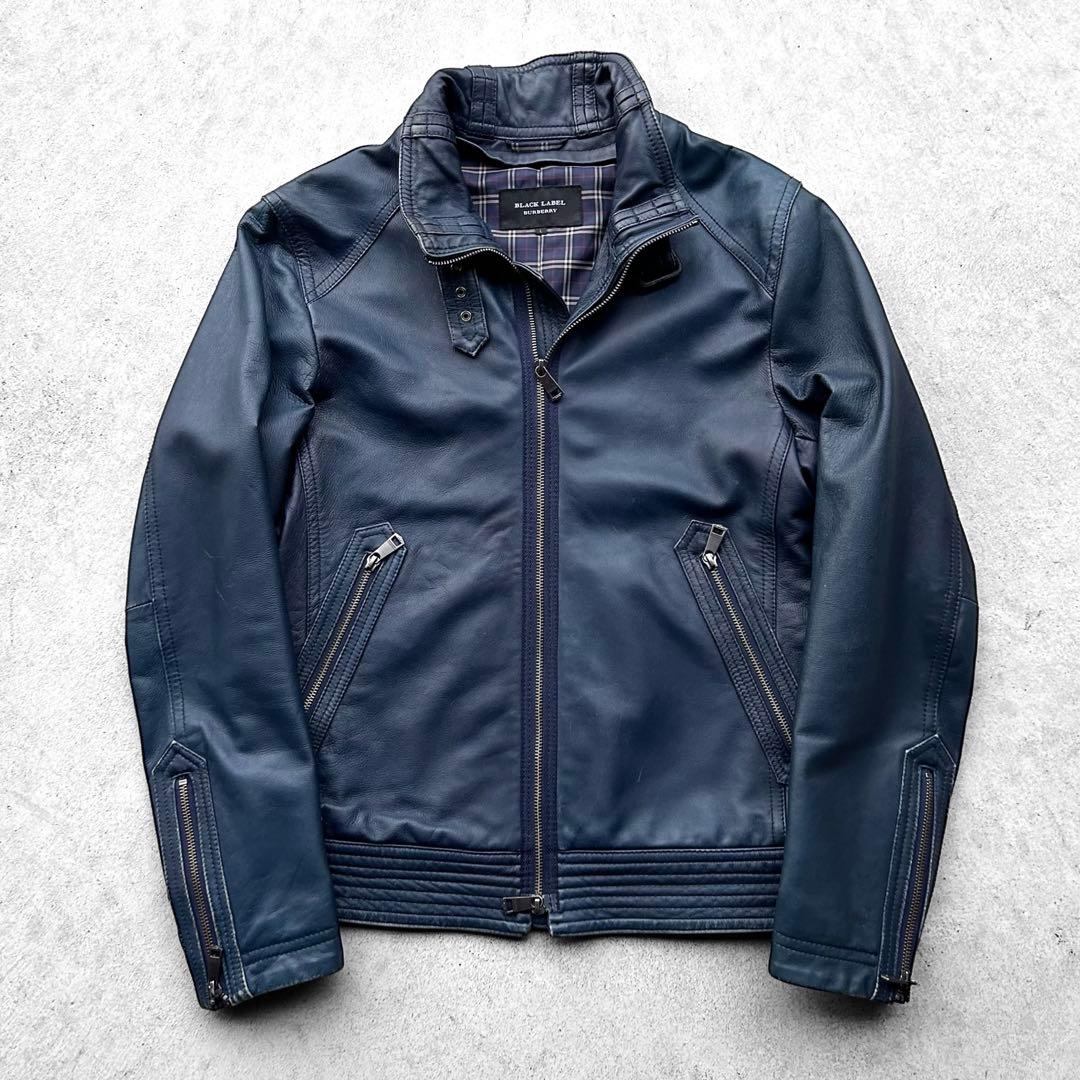 専用！バーバリー ブラックレーベル 本革 シングル レザージャケットノバチェック