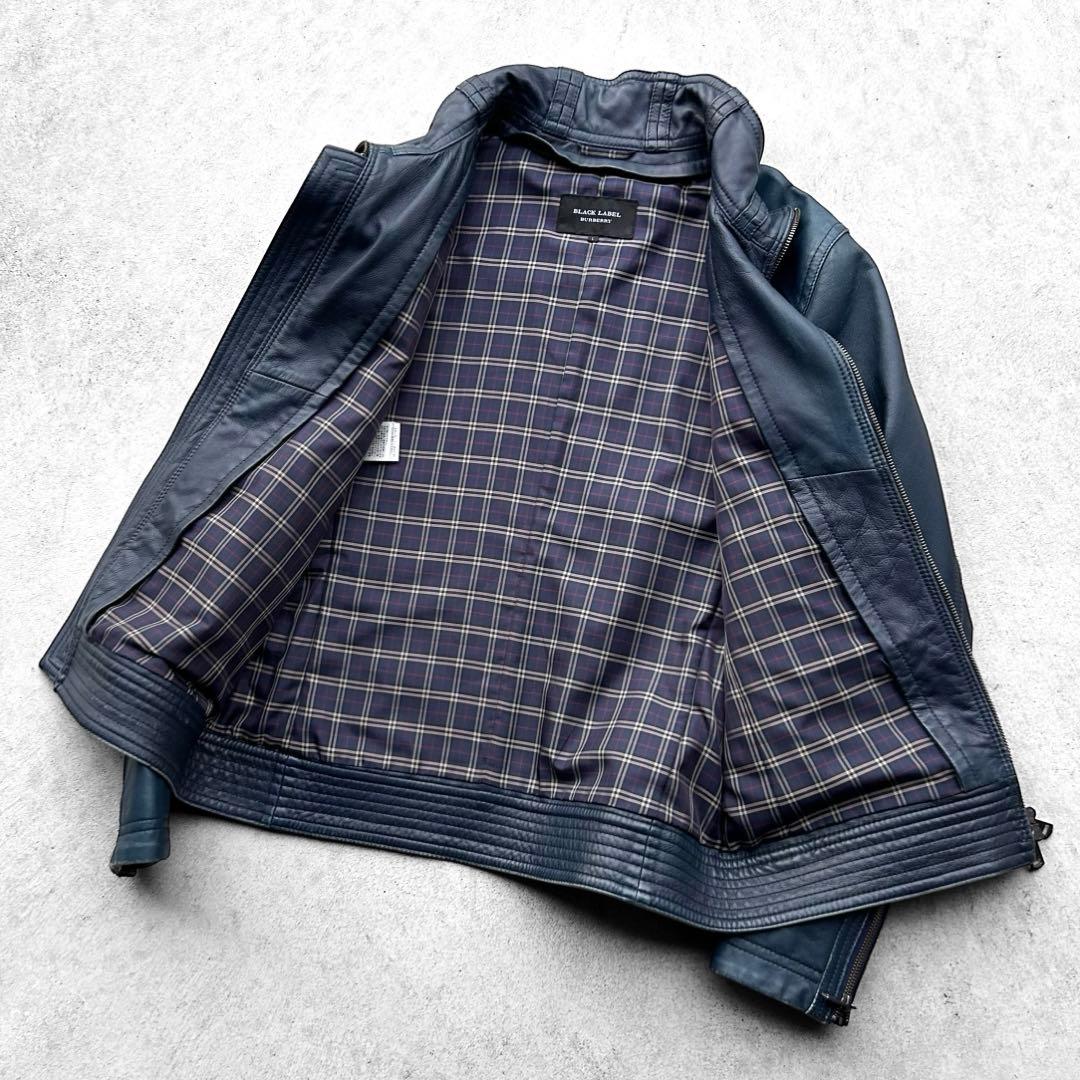専用！バーバリー ブラックレーベル 本革 シングル レザージャケットノバチェック