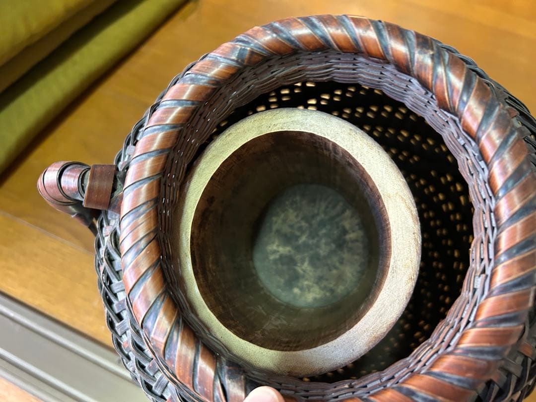 アンティーク 竹製 編み込み花瓶 花器 レトロ雑貨