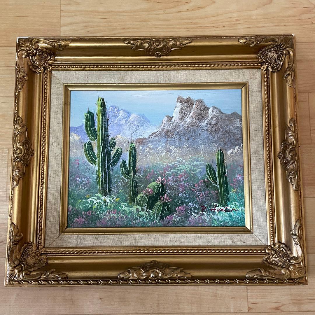 Arizona アリゾナ州サボテン アンティーク絵画油彩アメリカインテリアナバホ