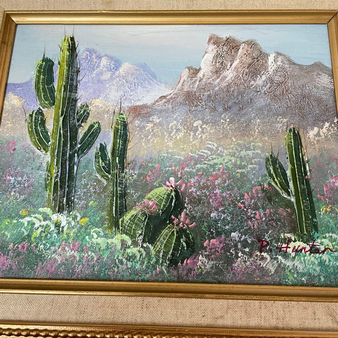 Arizona アリゾナ州サボテン アンティーク絵画油彩アメリカインテリアナバホ