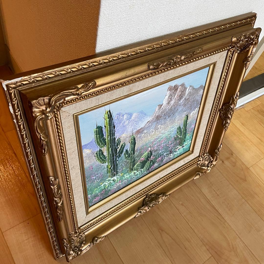 Arizona アリゾナ州サボテン アンティーク絵画油彩アメリカインテリアナバホ