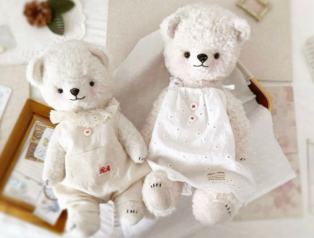 ハンドメイド ぬいぐるみ アーティストベア テディベア 白熊ちゃん 姉妹