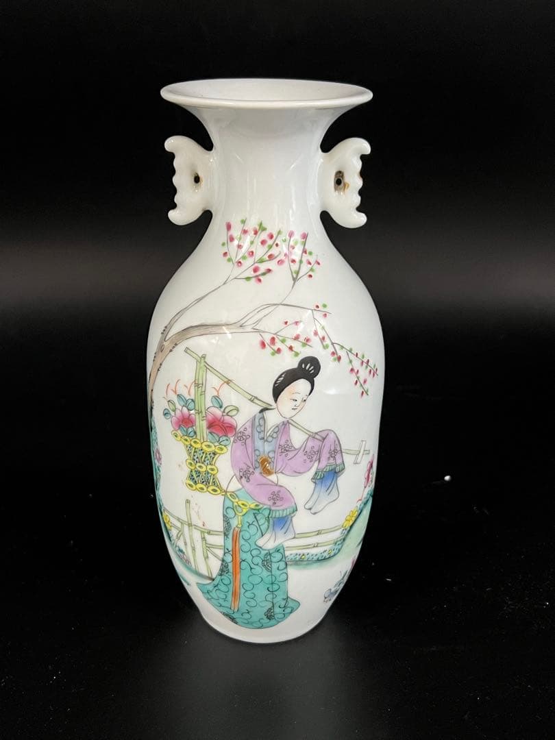 中国古美術/粉彩人物花瓶 【光緒年製】在銘/F