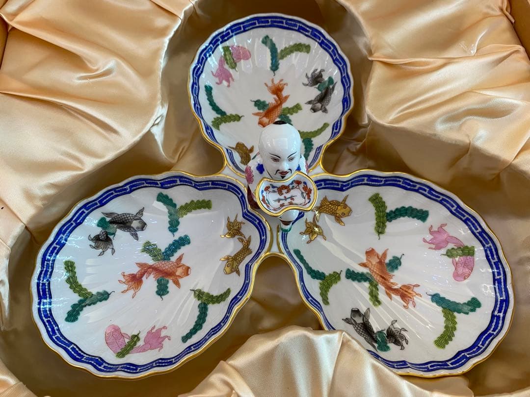 HERENDヘレンド 30cm ポワッソン 3パートレリッシュトレイ マンダリン