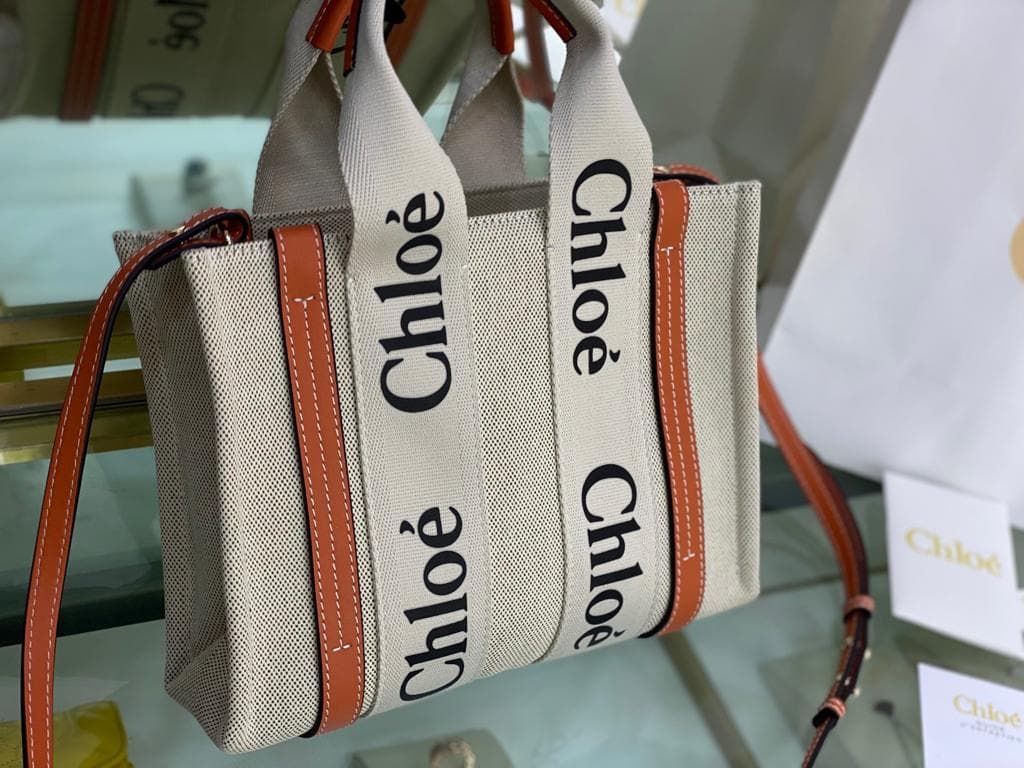 Chloé ロゴ入りミニトートバッグ ベージュ/オレンジ