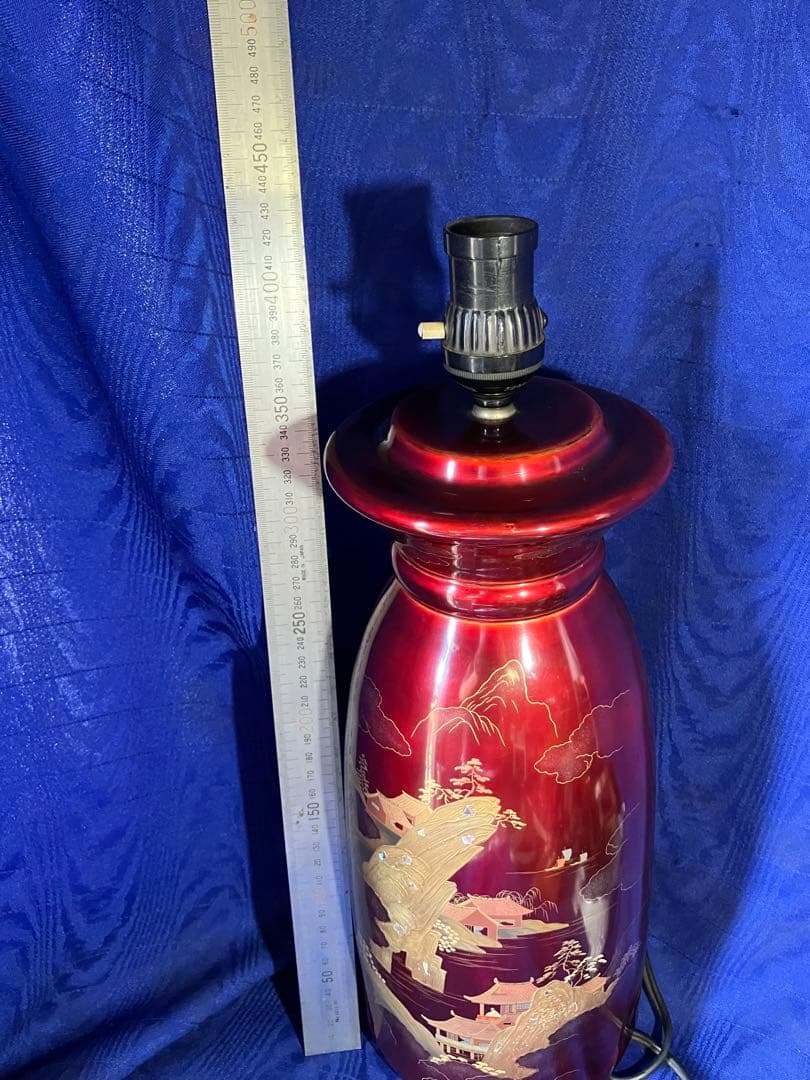 電気スタンド　ビンテージ　漆風　ラデン細工