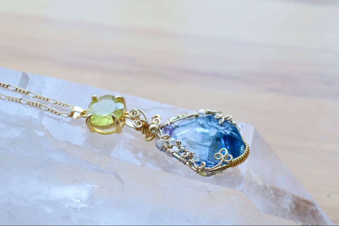 アースシャーマンアンダラクリスタル×レモンクォーツのワイヤージュエリーネックレス