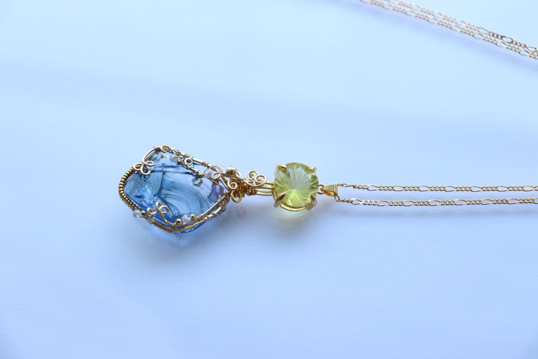 アースシャーマンアンダラクリスタル×レモンクォーツのワイヤージュエリーネックレス