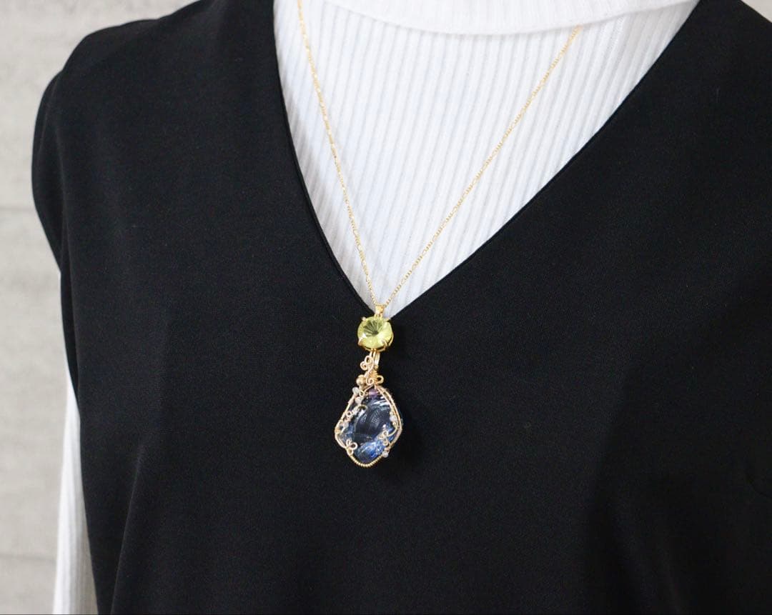 アースシャーマンアンダラクリスタル×レモンクォーツのワイヤージュエリーネックレス