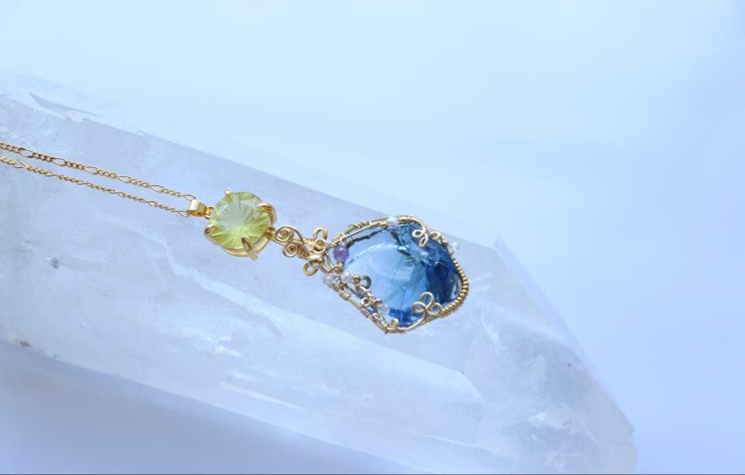 アースシャーマンアンダラクリスタル×レモンクォーツのワイヤージュエリーネックレス