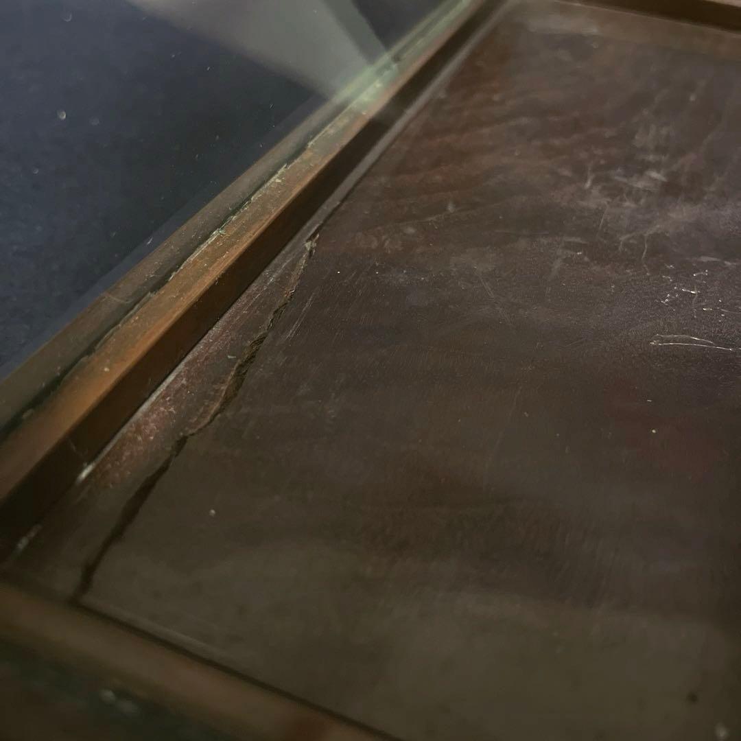 アンティーク　希少　ガラスケース　銅枠　面取り　5面　足　木製　総重量5.2㎏