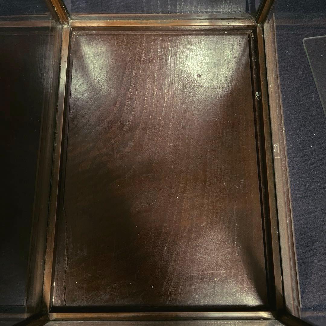 アンティーク　希少　ガラスケース　銅枠　面取り　5面　足　木製　総重量5.2㎏