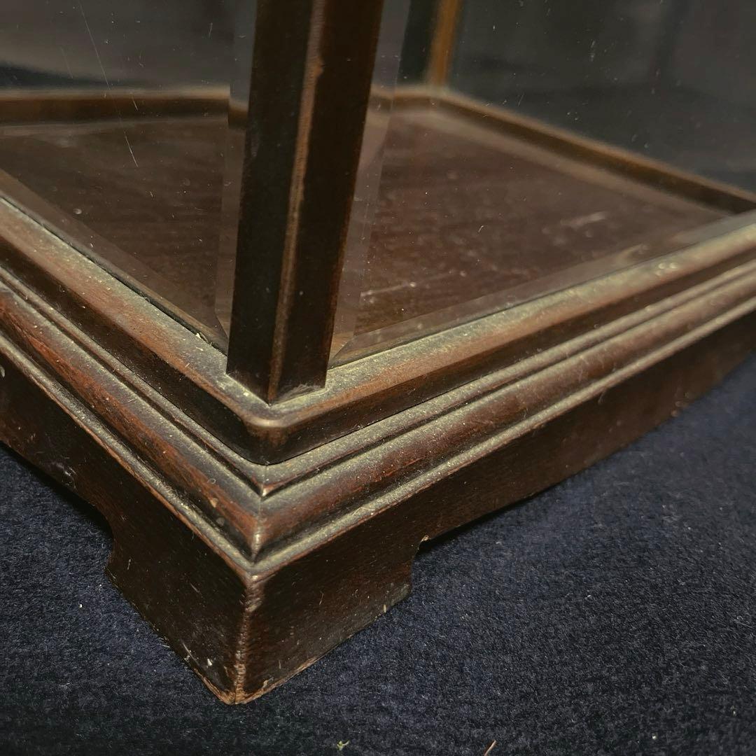 アンティーク　希少　ガラスケース　銅枠　面取り　5面　足　木製　総重量5.2㎏