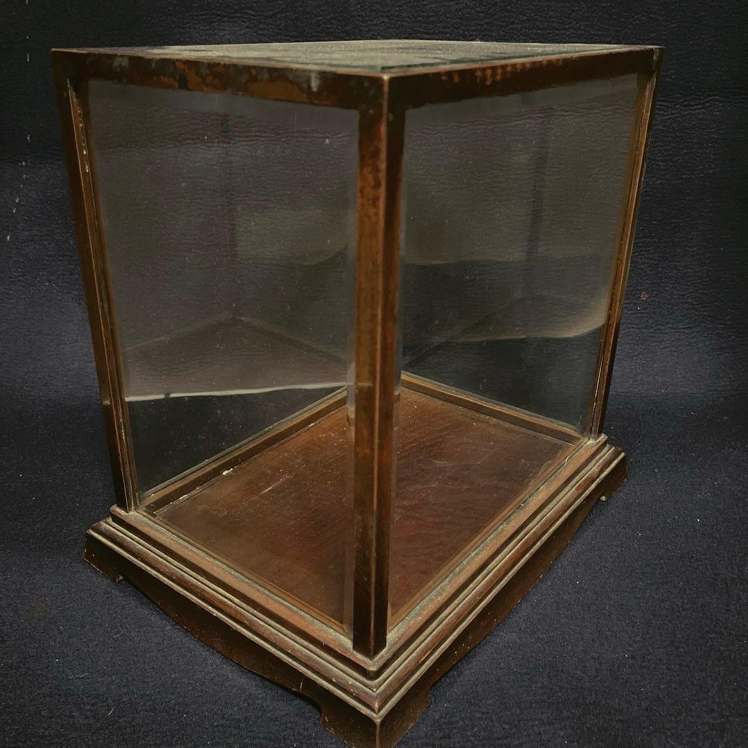 アンティーク　希少　ガラスケース　銅枠　面取り　5面　足　木製　総重量5.2㎏