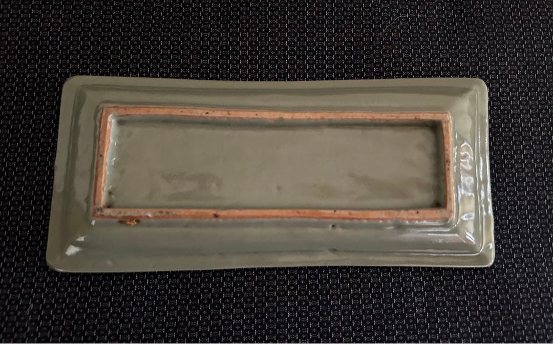 セール中　古九谷青磁　草花　陽刻文長皿