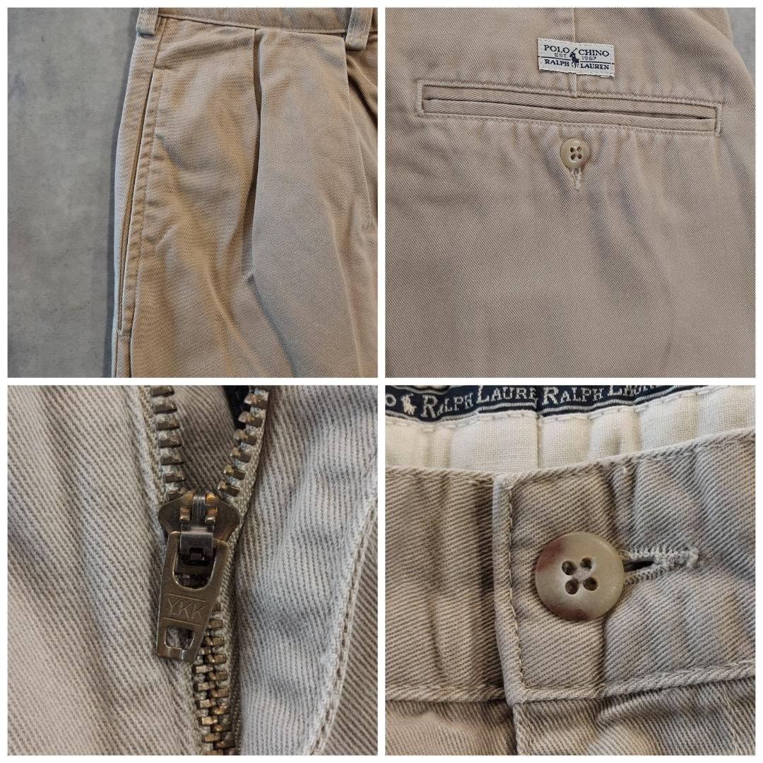 ポロ ラルフローレン W36 ポロチノ 90s USA製 ベージュ 16701
