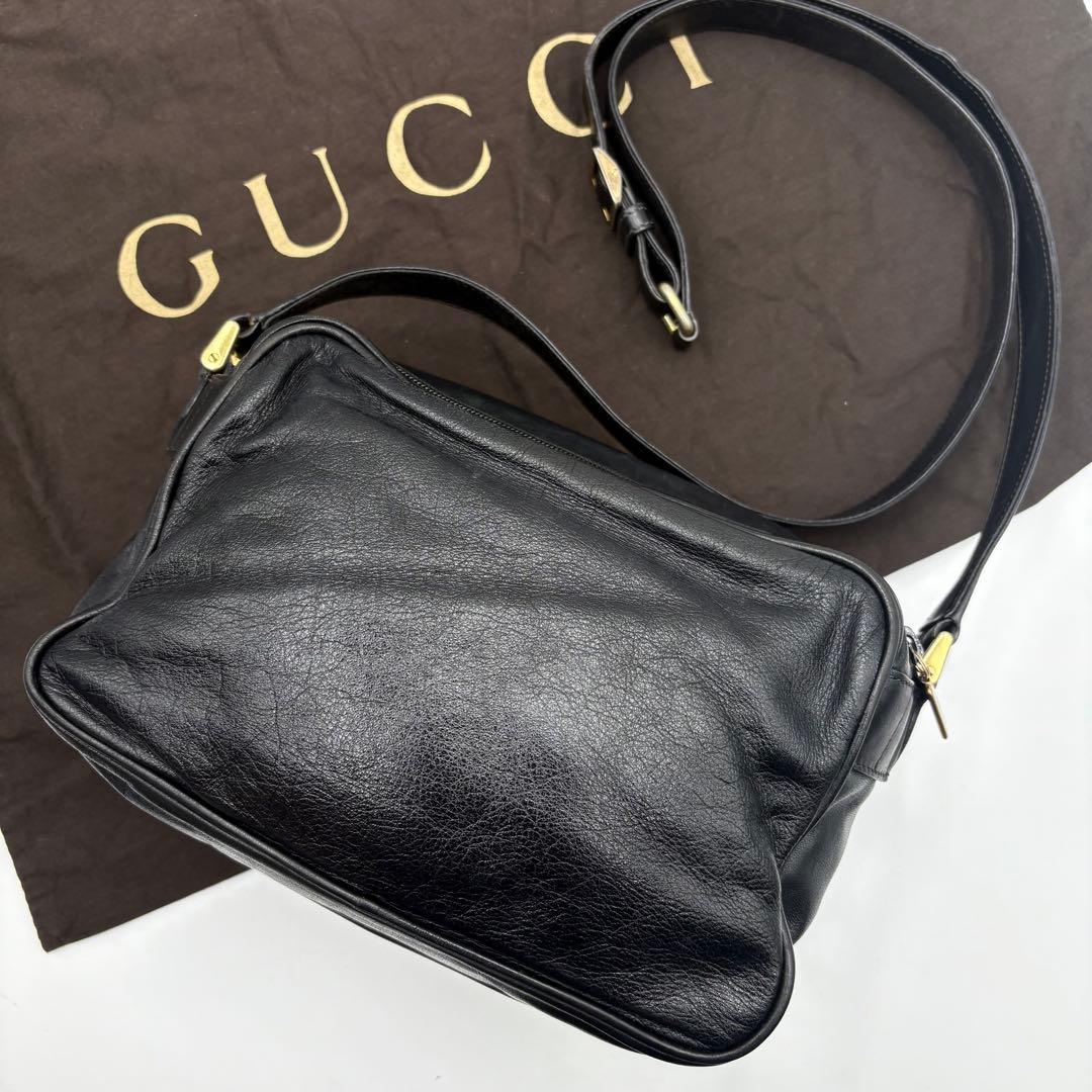 ◎希少◎グッチ　ショルダーバッグ　インターロッキング　斜め掛け　ブラック　レザー