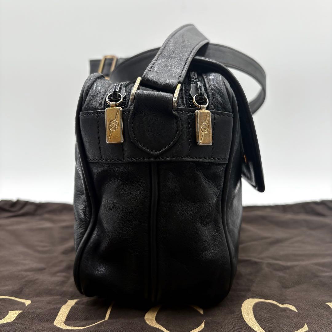 ◎希少◎グッチ　ショルダーバッグ　インターロッキング　斜め掛け　ブラック　レザー