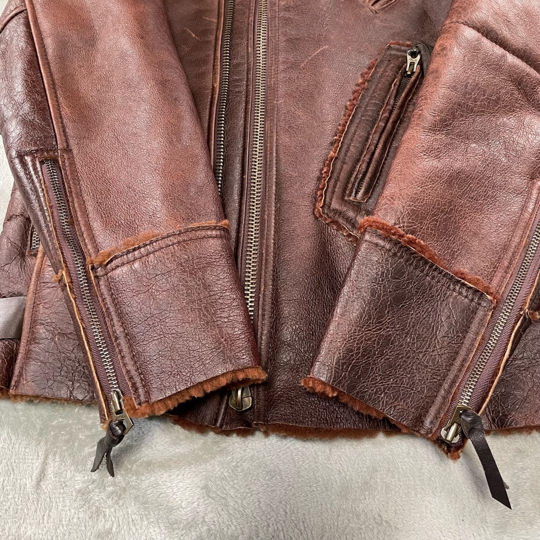 アヴィレックス　裏ボアムートンレザーライダースジャケット ブラウン L