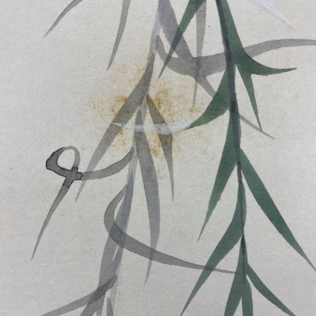 美品 掛け軸 井上清治作 柳に雀図 共箱 太巻き付 美術年鑑掲載