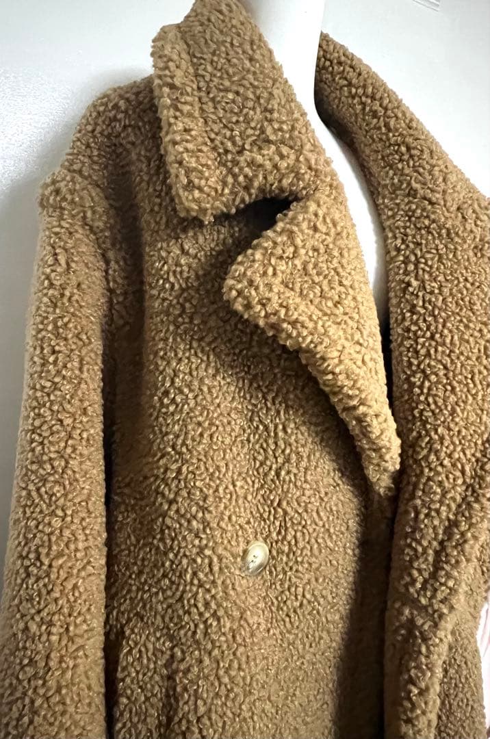 テディベア　ロングコート　キャメル