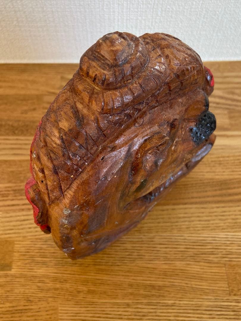 古道具坂田 坂田和實 取扱い品 木製クマと赤い顔2面木彫り 祭器 仏具 仏頭