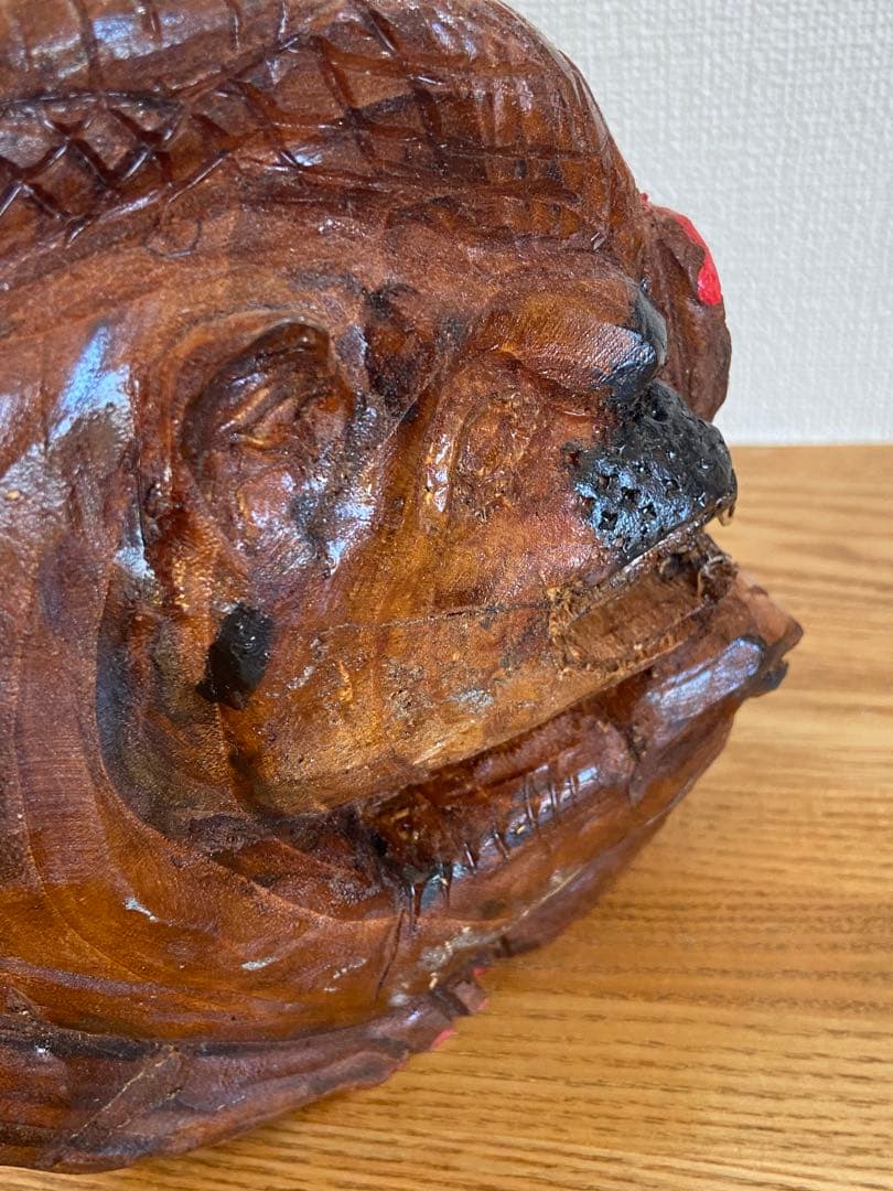 古道具坂田 坂田和實 取扱い品 木製クマと赤い顔2面木彫り 祭器 仏具 仏頭