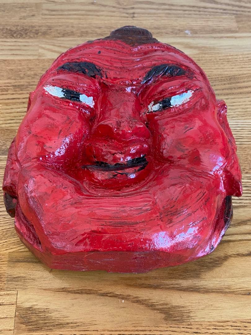 古道具坂田 坂田和實 取扱い品 木製クマと赤い顔2面木彫り 祭器 仏具 仏頭