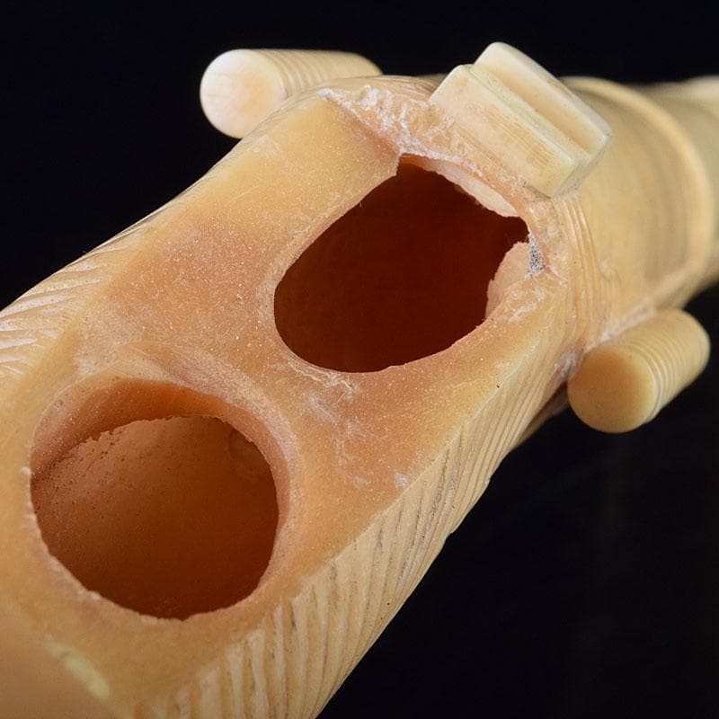 時代提げ物　獣骨彫刻　銃型　矢立　筆入　C　9209