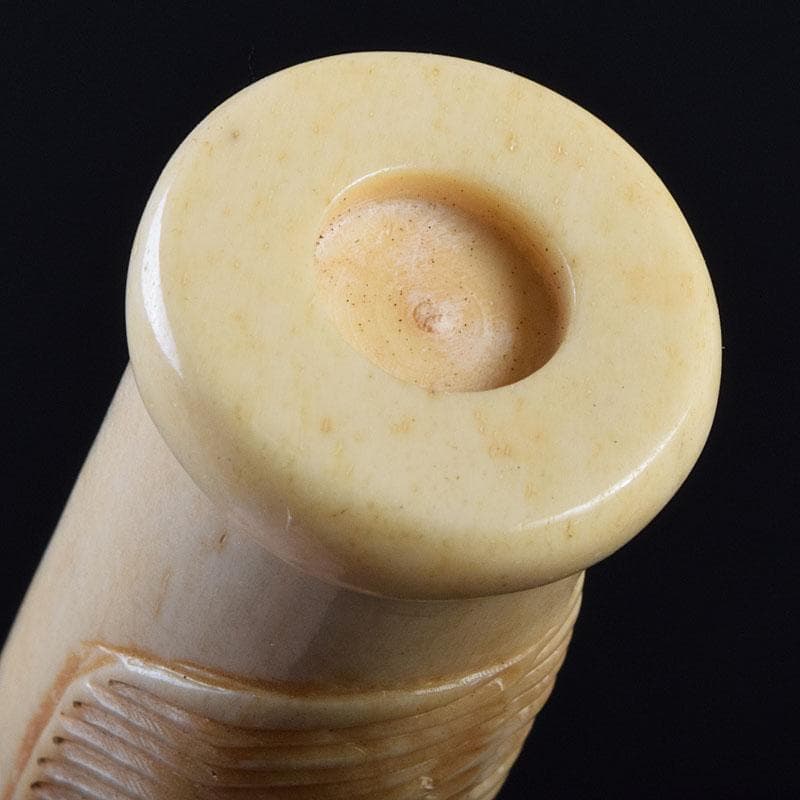 時代提げ物　獣骨彫刻　銃型　矢立　筆入　C　9209