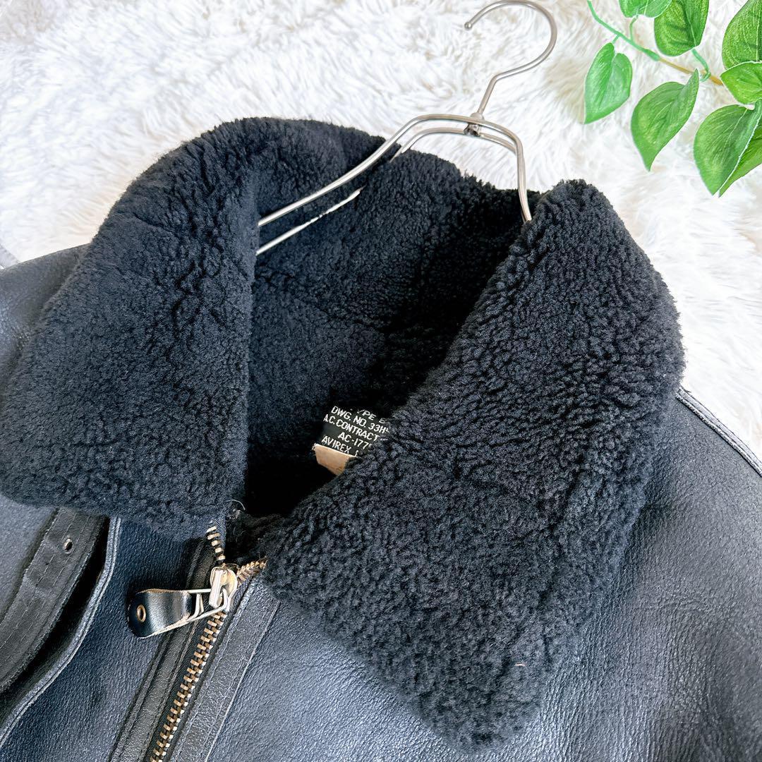 AVIREX B-3 フライトジャケット レザージャケット ムートン　黒　40