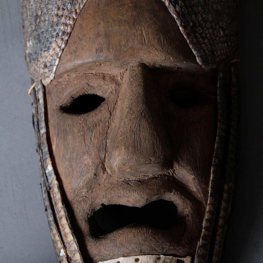 メキシコ 木彫りのマスク　木彫 彫刻 仮面 アート 芸美術 古道具 アンティーク