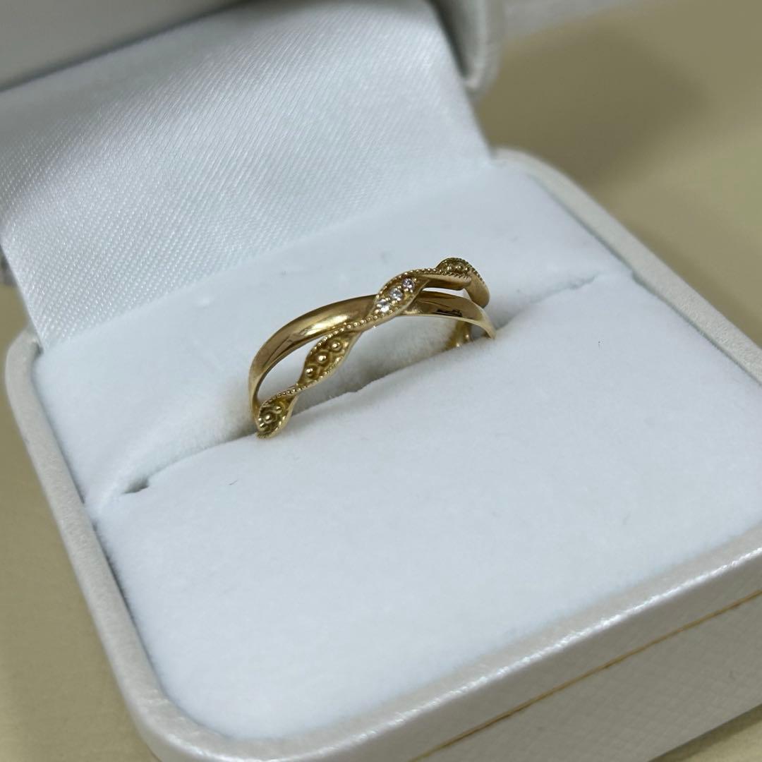 【美品】VENEZIA K18 ダイヤモンド ウェーブ リング