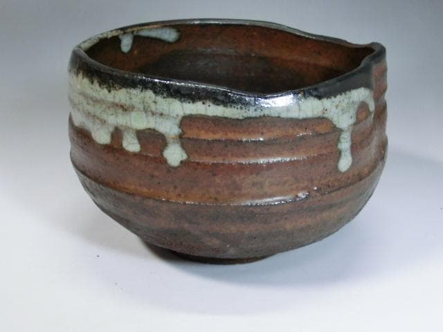 茶碗■古唐津 歪み碗 白釉涙痕 お茶道具 時代物 骨董品 古美術■