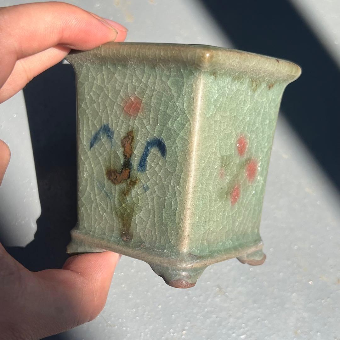 771.平安虹泉 雲足正方 盆栽鉢 植木鉢 6.5*6.5*7.9cm