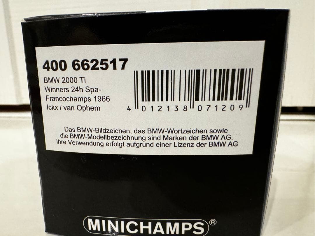 BMW 2000 ti 24h Spa 1966 ミニカーミニチャンプス1/43