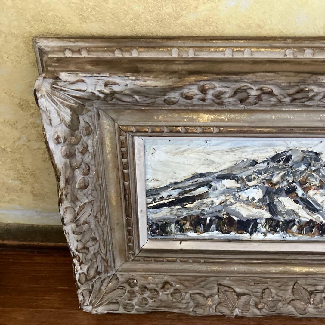 妹尾正雄 油彩 「妙高山」 画寸27×14cm 独立美術協会会員 美術品 絵画