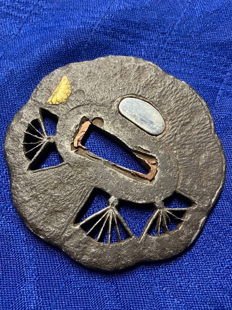 鍔　日本刀　小刀鍔　金銀象嵌　鉄鍔　透かし扇