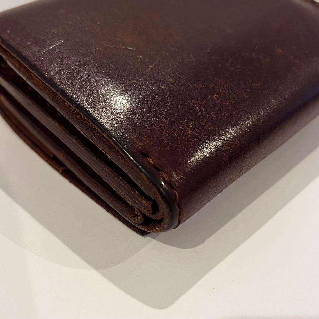 お札が折らずに入る 二つ折り財布 イタリアンレザー ハンドメイド ブラウン