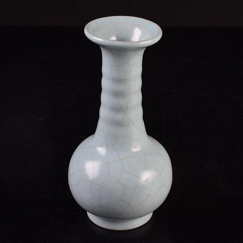 中国　哥窯　青白磁　金糸鉄線　氷裂文　鶴首花瓶　C　R8936