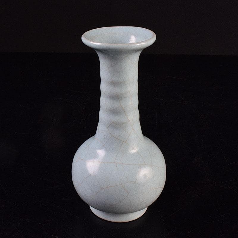 中国　哥窯　青白磁　金糸鉄線　氷裂文　鶴首花瓶　C　R8936