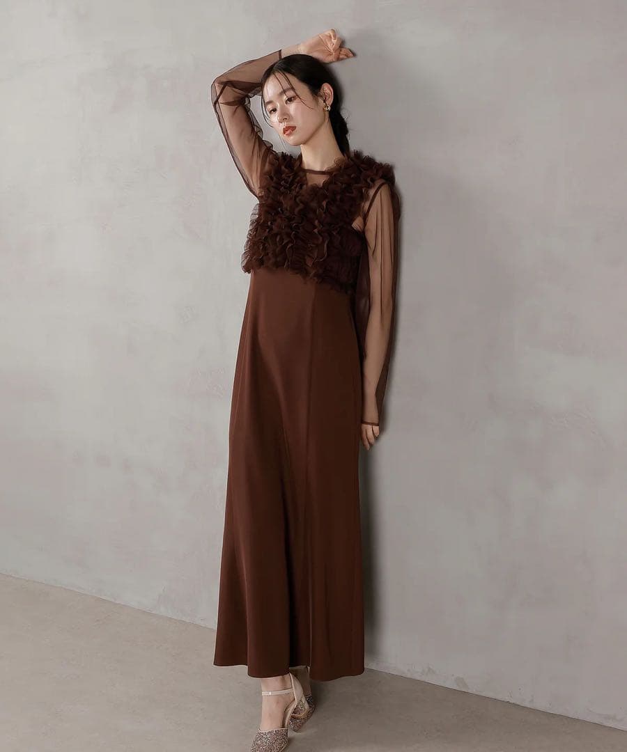 チュール フリル ベスト シアー トップス ワンピース 3点セット