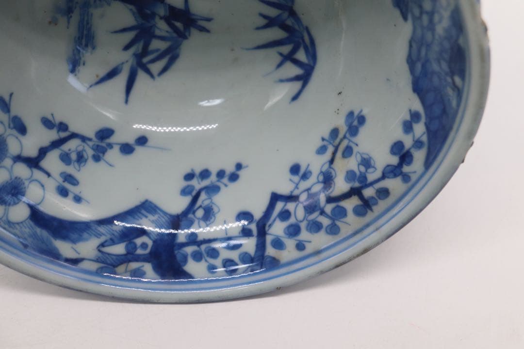 岐No18 中国　清時代　瑠璃釉松竹梅紋高足器　送料込み0503