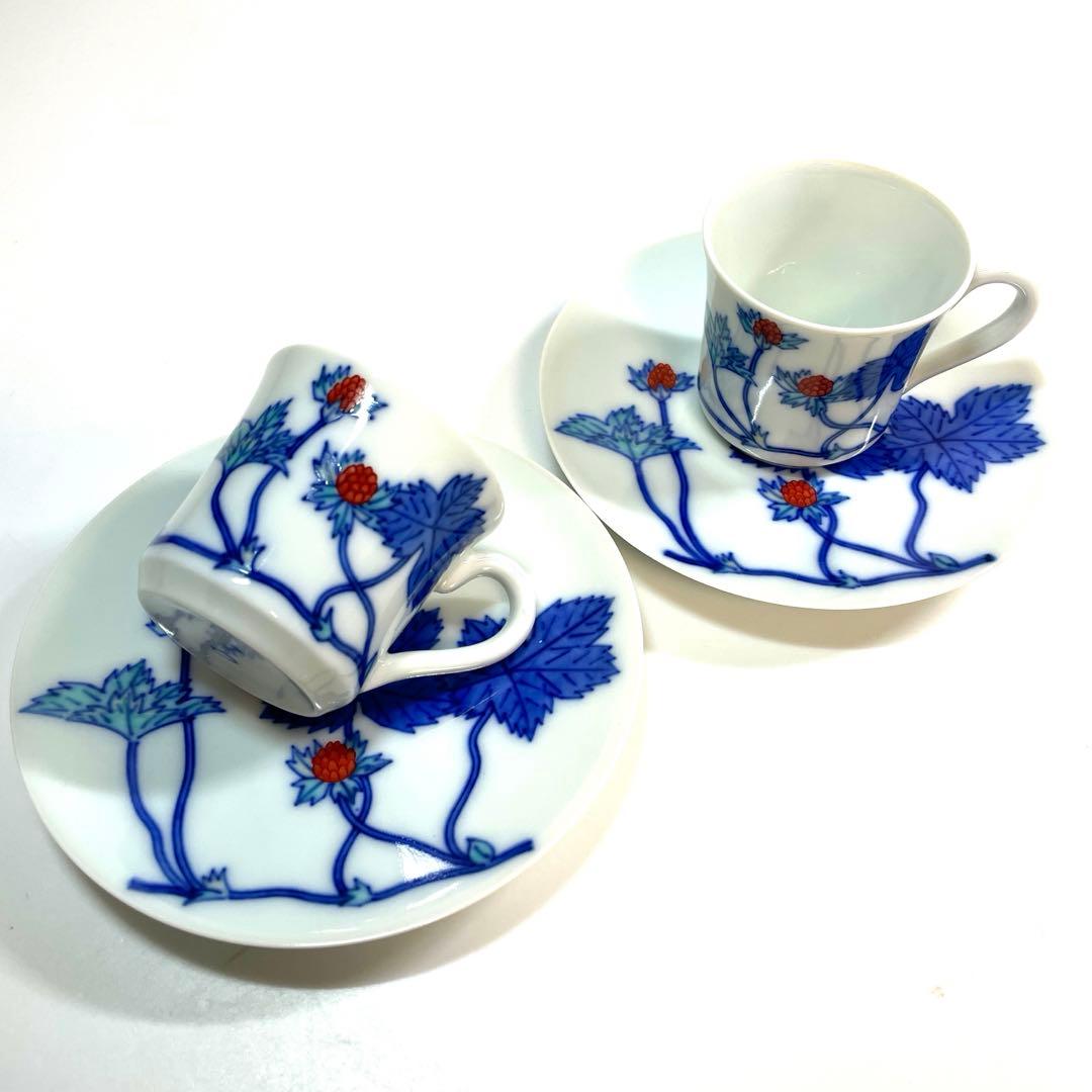 人間国宝 十三代 今右衛門 デミタス カップ&ソーサー  錦苺絵珈琲碗 2客 C