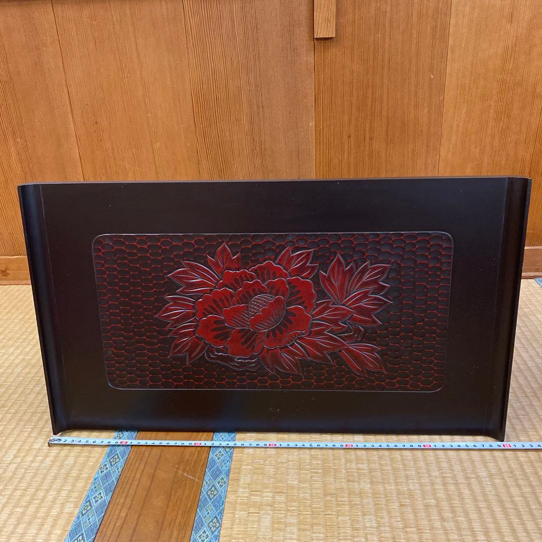 文机　鎌倉彫　花柄　折りたたみ　レトロモダン　昭和レトロ　花台　写経台　伝統工芸