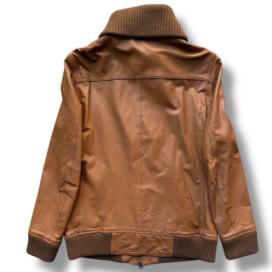 希少色 タケオキクチ ゴートスキン ライダース シングル 茶 リブ ダブルジップ